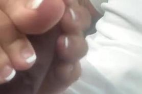 French tip footjob with massive cumshot