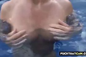 Beauty  Busty Strip off in the Pool - Softcore