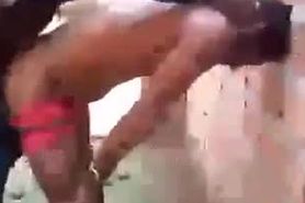 Black man screw young guy outdoor