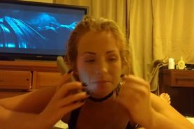 Girl sucks dick while on the phone with boyfriend