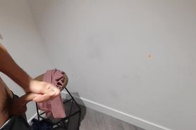 Shooting lots of sperm in shop fitting room (Public)