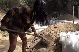 Get back to work! Viva Athena digging and shovelling dirt at construction site
