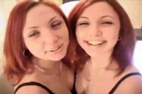 Redhead twins kiss and fuck each other and a guy