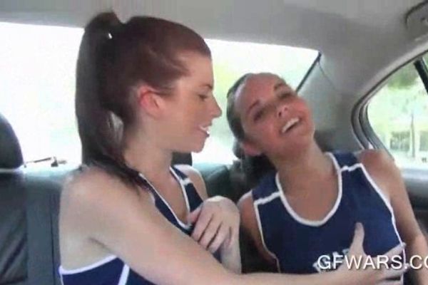 College cheerleaders licking and fingering in the car ...