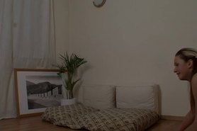 Gal kneels and gives head