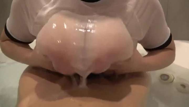 Big White Wet Dick Jerking Off - Wet Paizuri (Tits fuck) and cum under her white wet clothes TNAFlix Porn  Videos