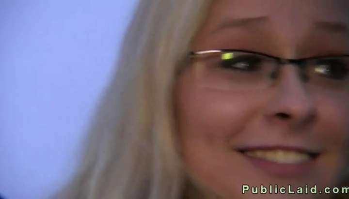 Blonde Glasses Sex - Shy blonde with glasses fucked and gets cumshot in public - Tnaflix.com