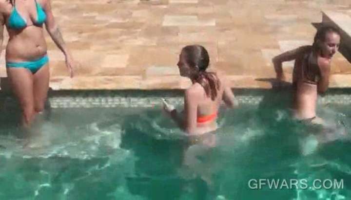 Swimming Pool College - Horny college girls stripping naked in the pool - Tnaflix.com