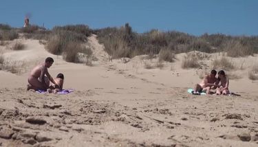 Beach Dogging! Ainara fucks a voyeur and a couple joins them ...
