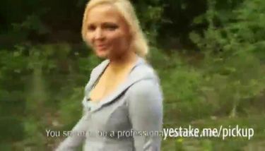 Blonde girl paid to give a blowjob and get anal fucked in nature ...