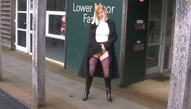 BBW Slut Wife In Stockings And Leather Boots Flashing In Public ...