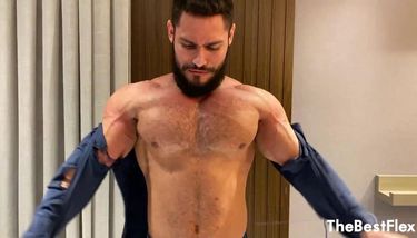 Bodybuilder Airon hulking out of his shirt and jeans (trailer ...